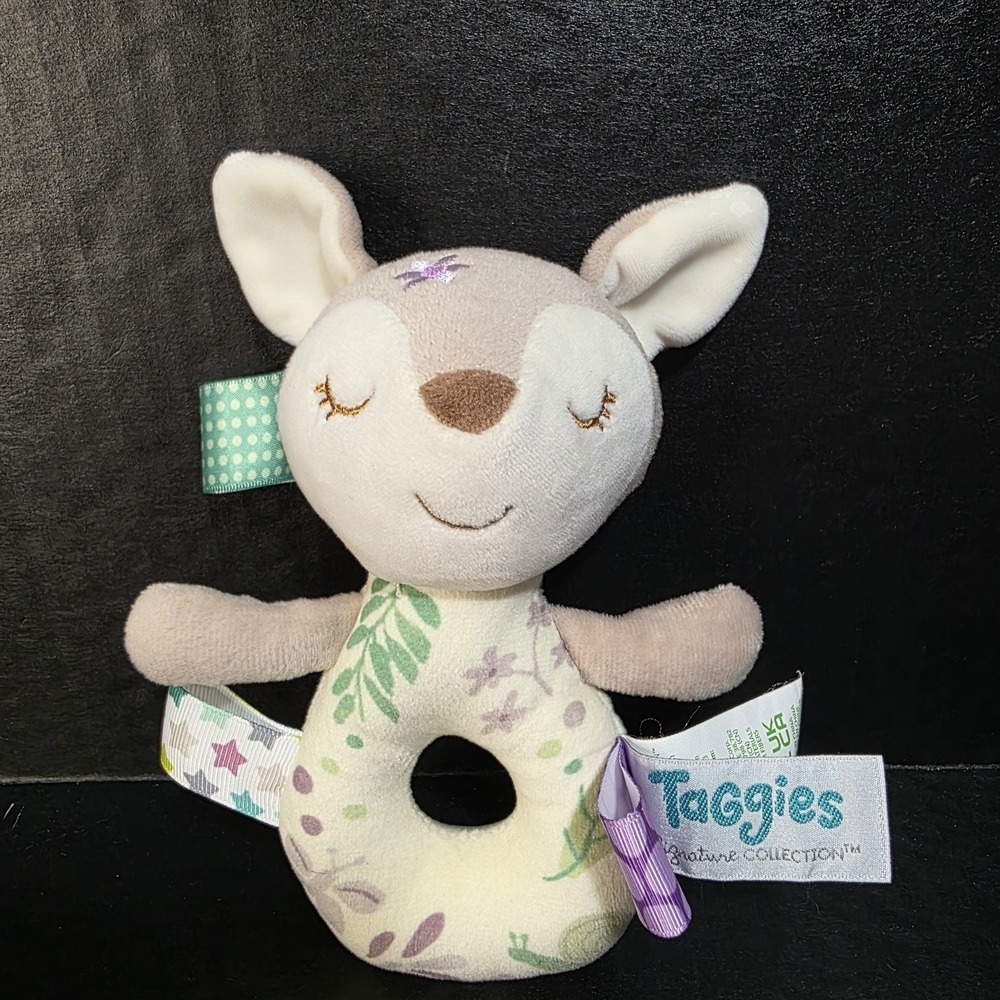 Mary Meyer Taggies Flora Fawn Plush Deer Baby Rattle Signature Collection 6"